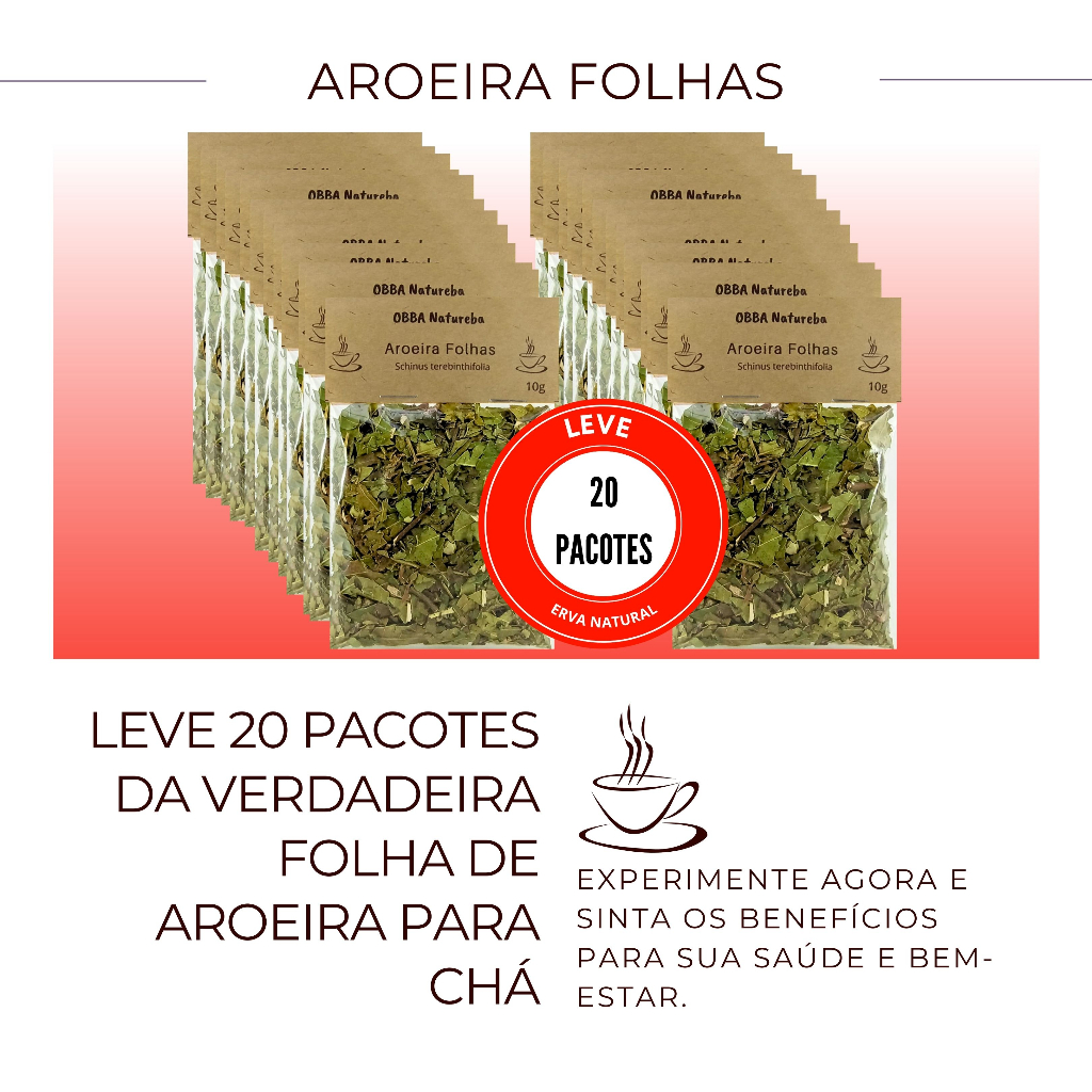 kit com 20 Pacotes Ch de Aroeira Serve Beneficios Natural Pura