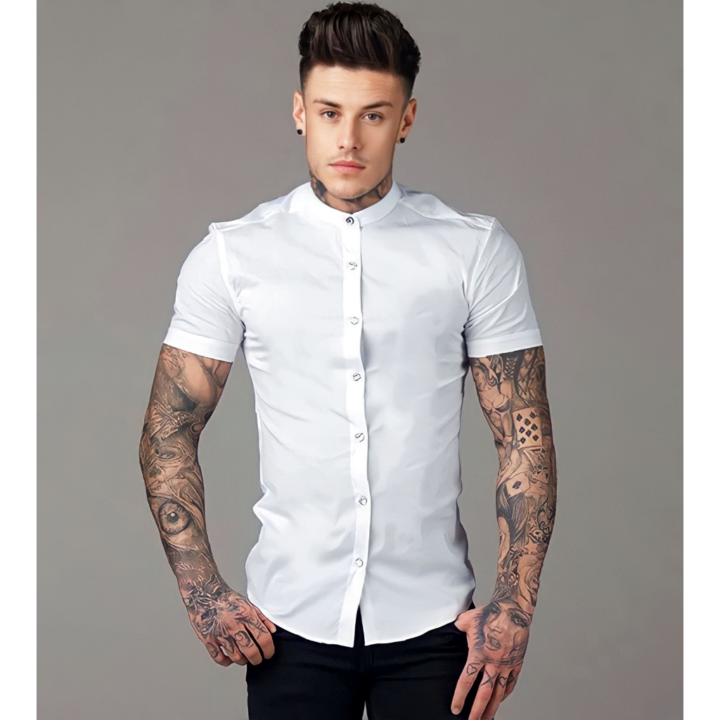 Camisa Masculina Slim Gola Padre Linho Não Amassa Premium Varias Cores