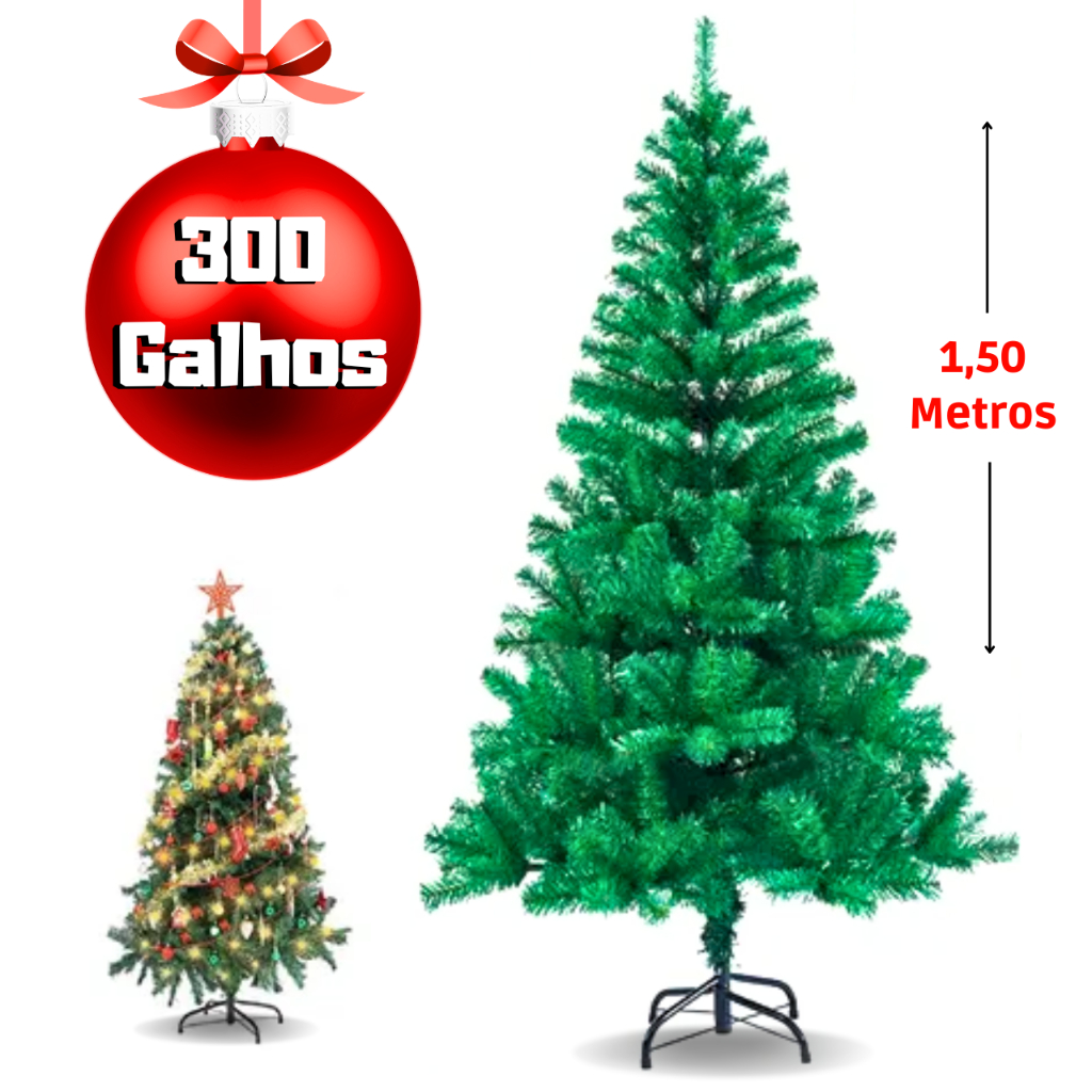 Arvore de Natal 1,50 M 300 Galhos Pinheiro Verde Premium Pinheiro Decoração  Natalina Cheia Pinheirinho Natalino