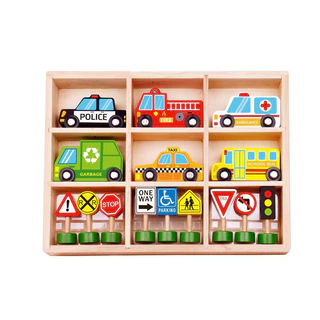 Caminhão Bombeiro Polícia Ambulância Taxi Placas de Transito Brinquedo Infantil de Madeira - Tooky Toy
