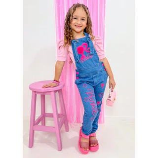 JARDINEIRA MACACÃO FEMININO JEANS INFANTIL JUVENIL PERSONAGENS