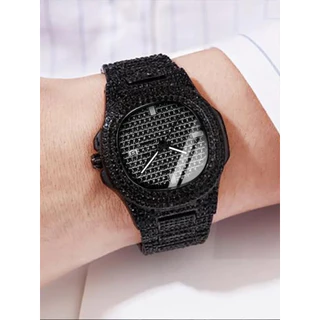 Relógio Masculino Quartzo Relógio Completo de Diamante Pulseira de aço Relógio Fashion Empresário Relógio Cravejado