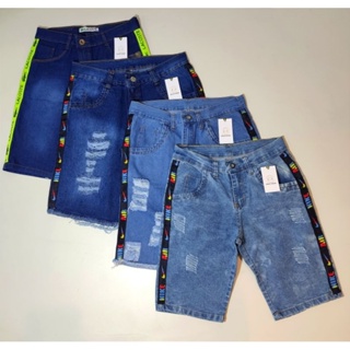 Bermuda Masculina Jeans Colorida Destroyed Rasgada Desfiada Presente Bonito  Para Homem Natal Ano Novo