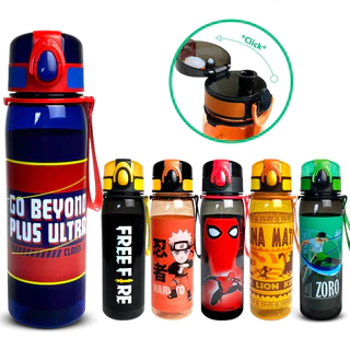 Garrafa Squeeze Clic Com Alça 500ml Gamer Série Desenho Spider Man/ Zoro/ Hakuna Matata/ My Hero Academia/ Free Fire/ Naruto Oficial