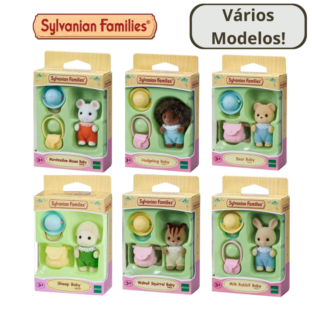 Bebê Sylvanian Families Vários Modelos Esquilo Coelho Porco Espinho Urso Rena Epoch Sylvanian Familie Sylvian