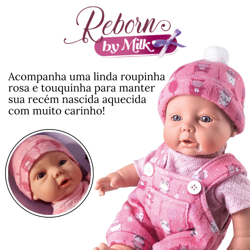 Boneca Bebe Reborn Linda Acompanha Roupinha E Mamadeira - Milk