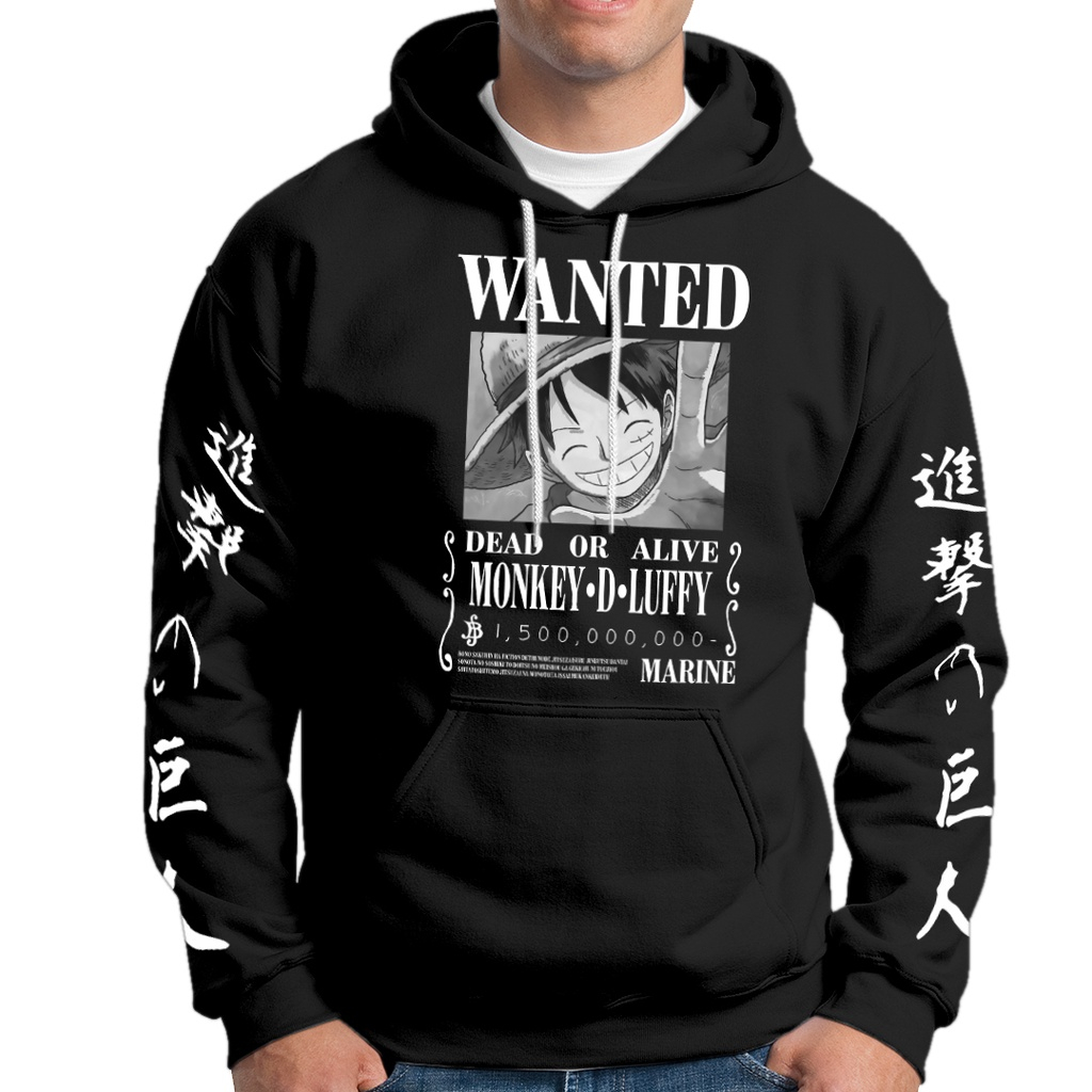 Moletom One Piece Luffy Wanted Monkey D Mangá Blusa De Frio