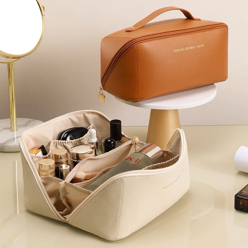 Bolsa Cosmético De Couro PU De Grande Capacidade Portátil Viagem