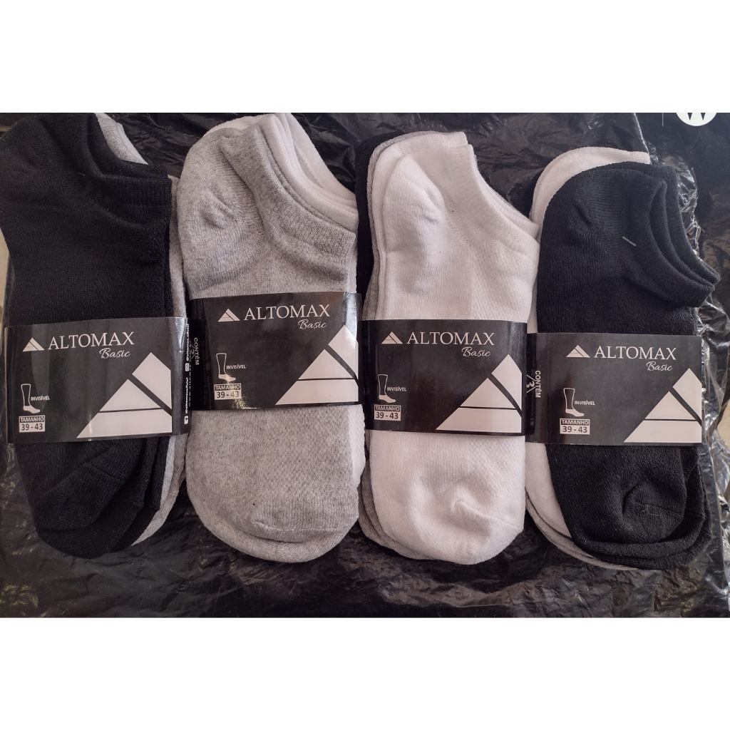 KIT 3 PARES MEIA SOQUETE ALTOMAX INVISIVEL MASCULINA GROSSA COR SORTIDA ...