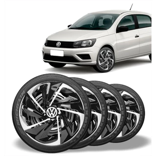 Jogo 4 Calotas Nitro Aro 13/14 Preta Prata Vw Gol Polo Voyage Up Parati