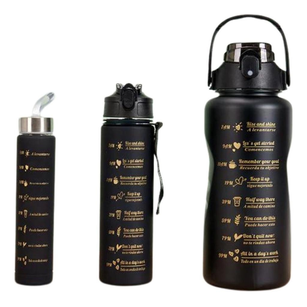 Kit com 3 Garrafas De Água Motivacional Preta - 2 Litros + 800ml ...