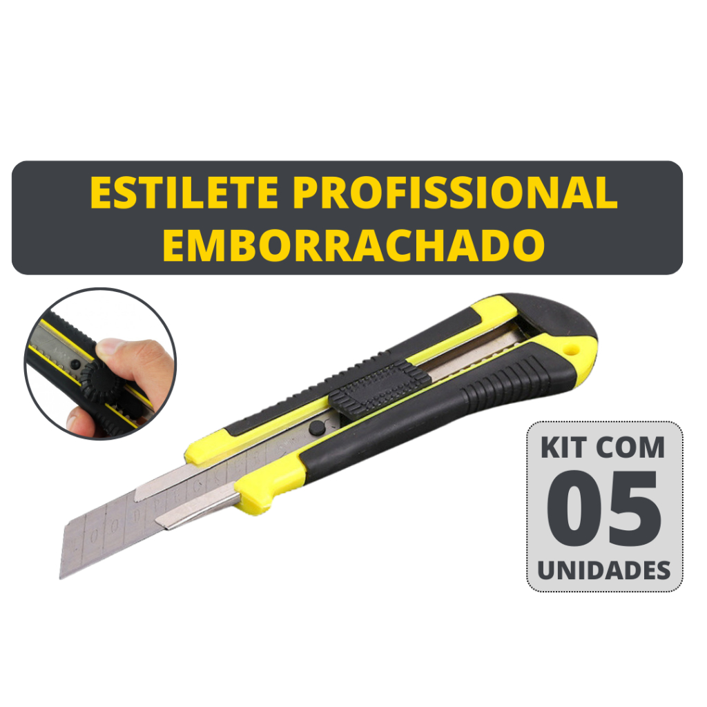 Kit 05 Estilete Profissional com Cabo Emborrachado 18mm