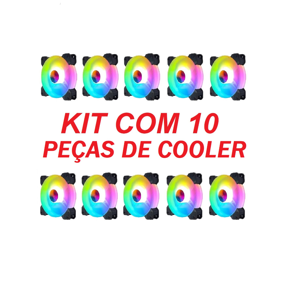 kIT com 10 peças Cooler Fan Led Rgb Pc Gabinete Cpu Gamer 3 + 4 Pinos Molex 120 mm 12 cm Ventoinha silenciosa dissipador de calor computador Knup KP-VR306