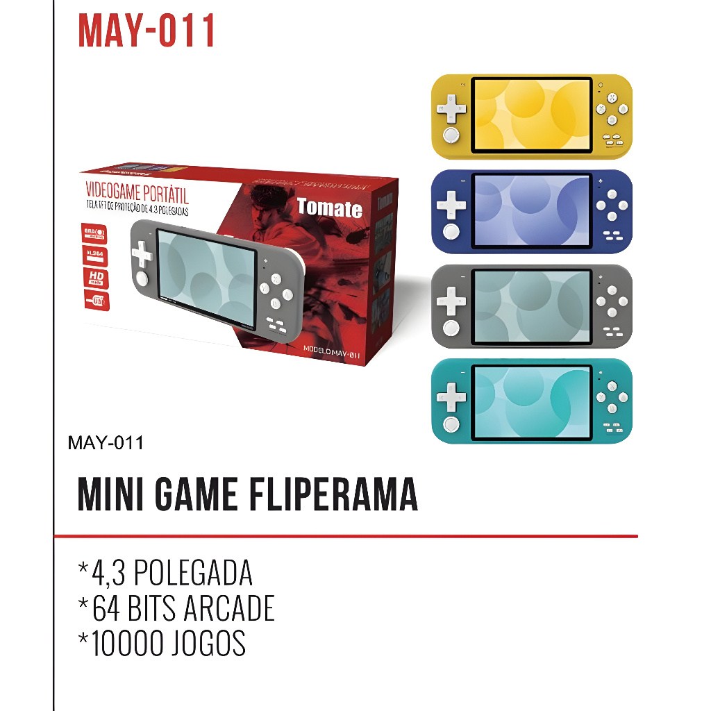 Vídeo Game Portátil 32 BITS Com Multimídia 500 Jogos Tomate May-011