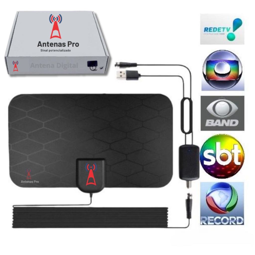 Antena de Tv Smart Digital Interna Amplificada HDTV UHF/VHF Full 4k ...
