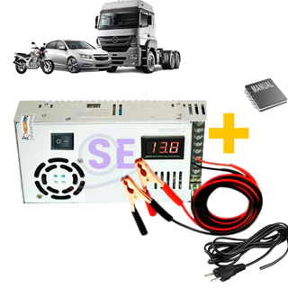 Fonte Automotiva Chaveada 13,8 -15 V 50 Amperes. Suporta 90A + Extensao Cabo 110v / 220v Com Voltimetro Vermelho 50A 600W 12V 13.8V + ACOMPANHA MANUAL DE INSTAÇÃO