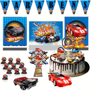 Kit festa em casa só um bolinho decoração aniversário completo Hotweels carrinho menino