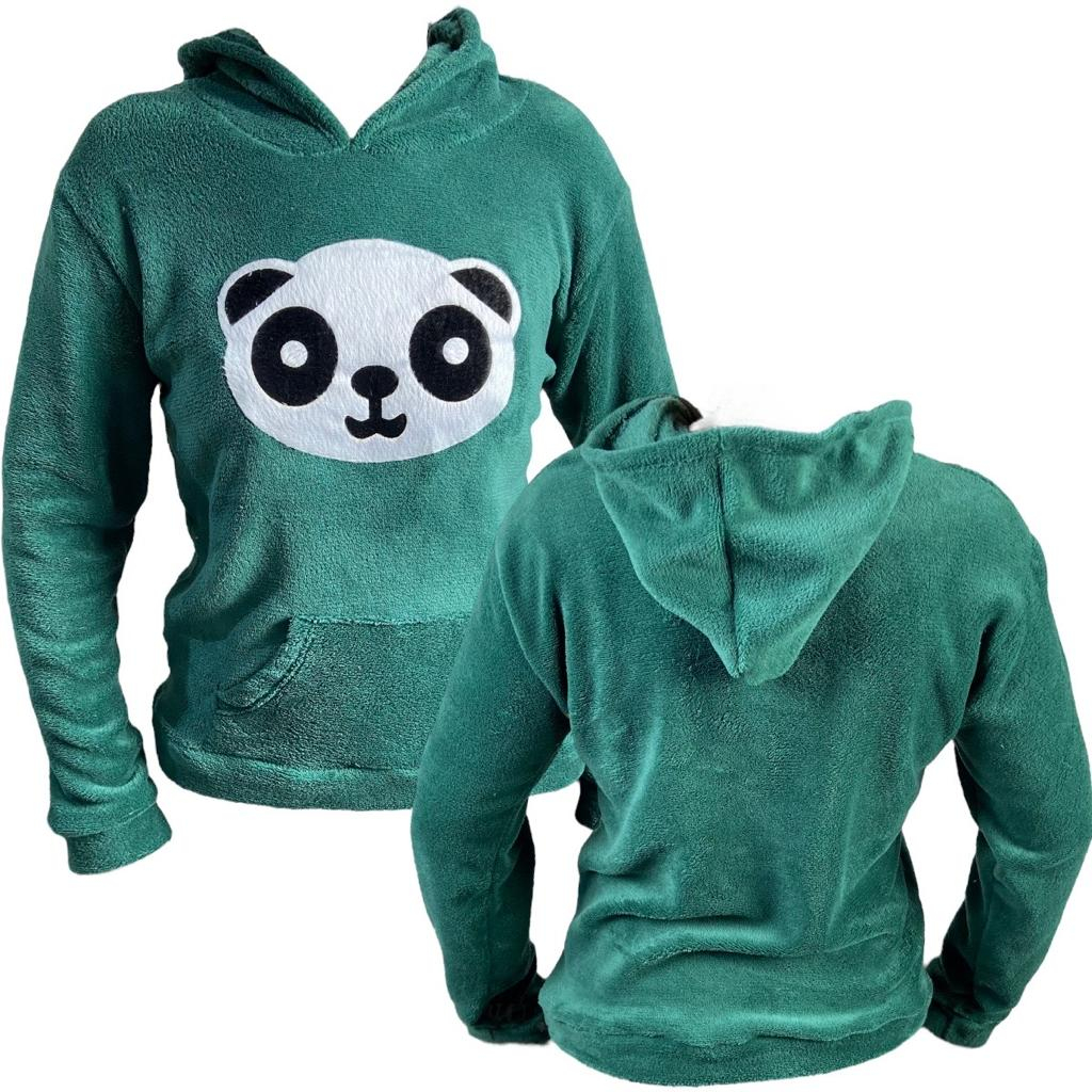 Blusa de frio Moletom Panda Feminino Pelúcia Canguru Capuz com Bolso