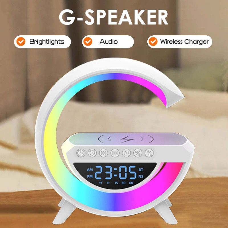 G SPEAKER 4 em 1 Luminária RGB Caixa de Som Bluetooth Carregador Sem fio  por Indução 15W Relógio Despertador Smart Station Bivolt