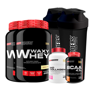 Kit 2x Whey Protein Waxy Whey 900g + Bio Colagen II 200g + BCAA 4.5 100g + 2x Coqueteleira - Kit Para Revitalizar a Aparência e a Saúde - Bodybuilders