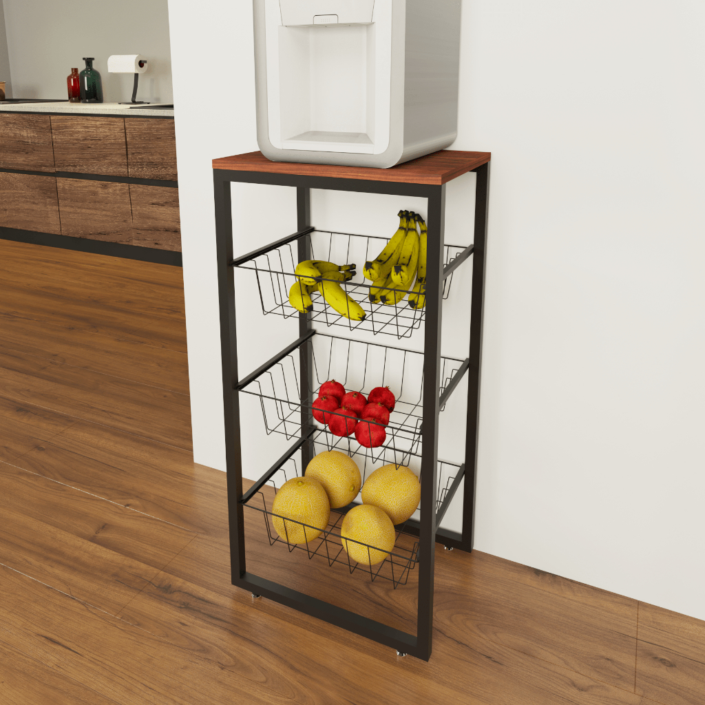Fruteira De Chão Em Aço Cozinha Suporte Bebedouro MDF Amadeirado
