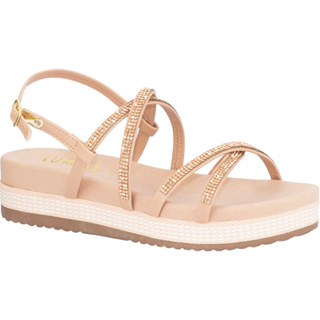 Sandália Feminina Papete Flatform Strass Brilho Cristal Confortável Moderna Blogueira Fashion Plataforma Tiras