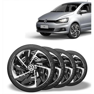 Kit 4 Calotas Nitro Aro 13/14 Preta Prata Vw Fox Gol Voyage