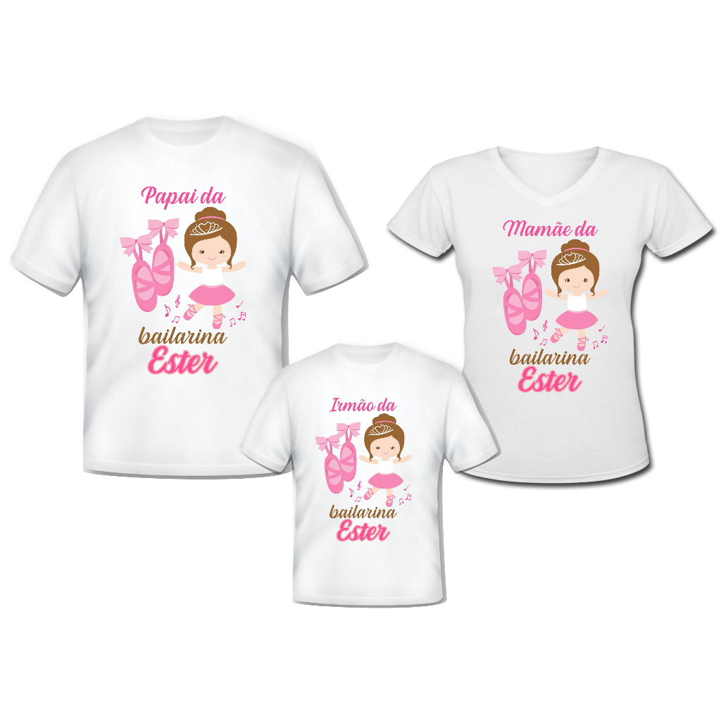 Kit 3 Camisas Personalizadas - TEMA NOVO Bailarina