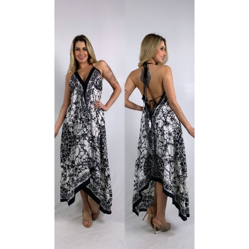 Vestido Lenço Indiano Costas Nuas Branco
