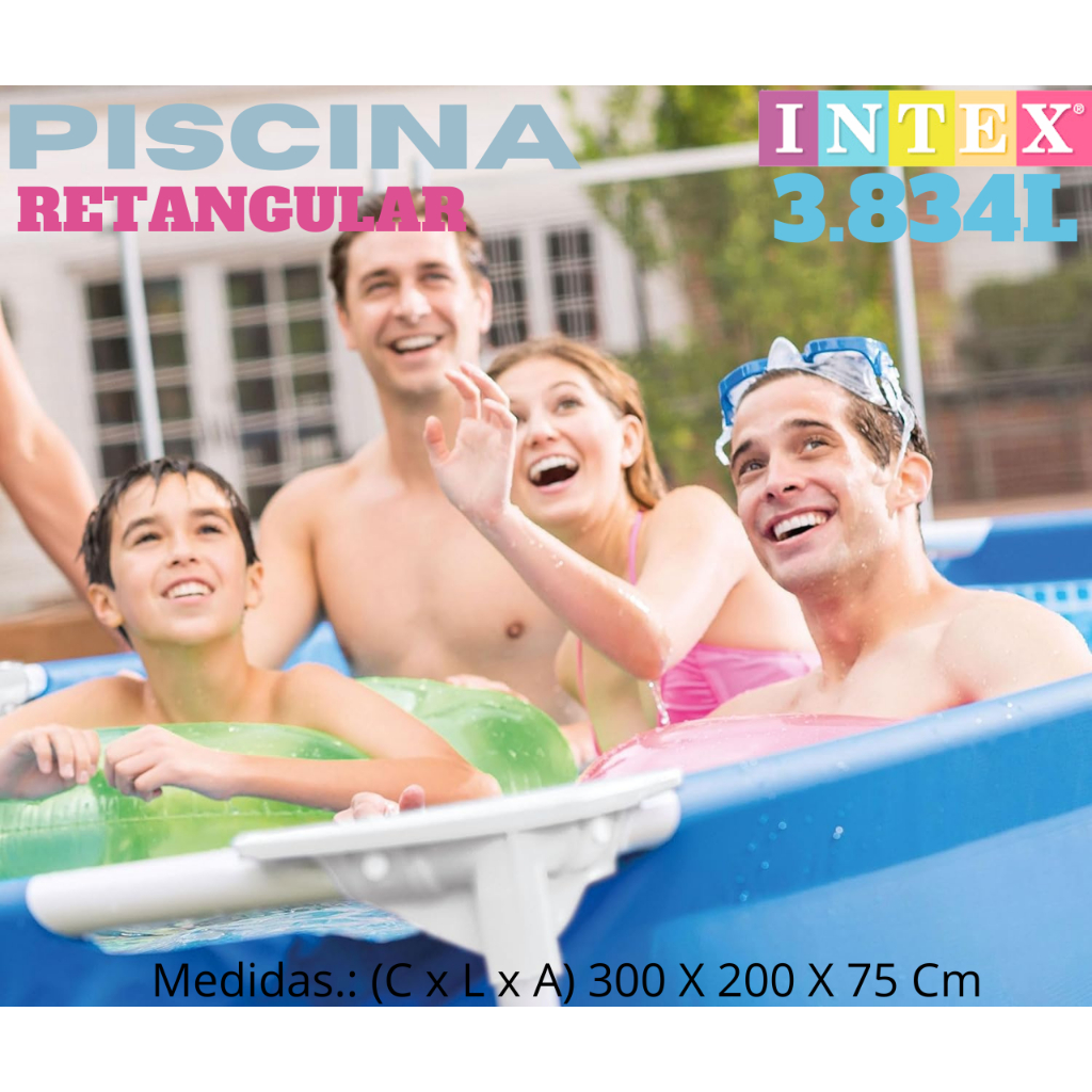 PISCINA INTEX RETANGULAR METAL FRAME 3.834 LITROS. | Shopee Brasil
