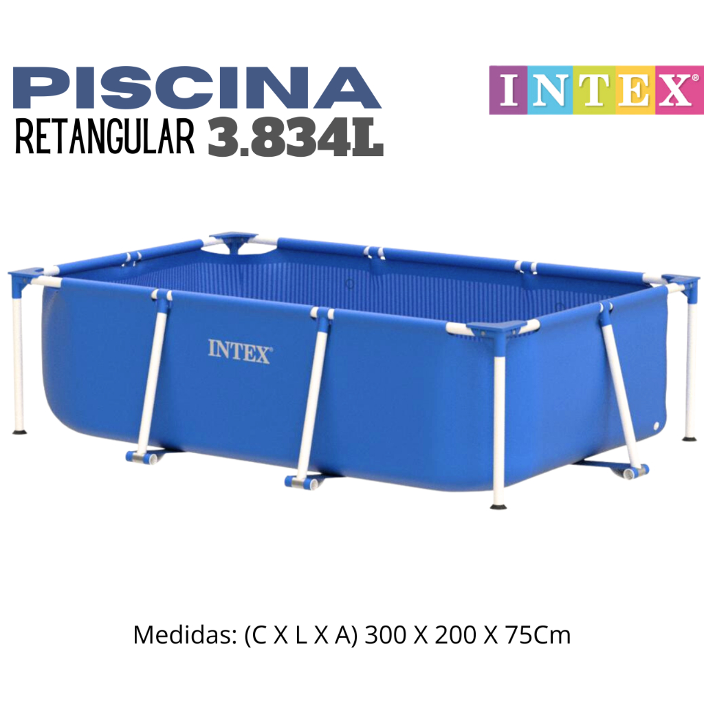 PISCINA INTEX RETANGULAR METAL FRAME 3.834 LITROS. | Shopee Brasil