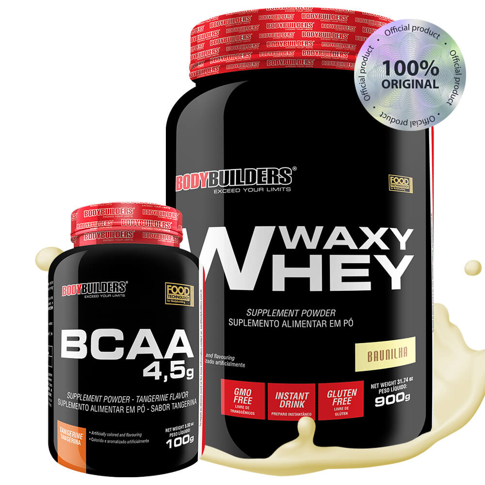 Kit Whey Protein Waxy Whey Pote 900g + BCAA 4.5 100g – Suplementos Para Ganho de Massa Muscular e Potencialização no Treino de Musculação na Academia – Bodybuilders