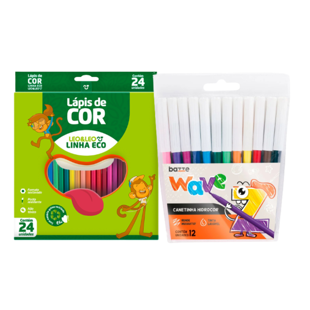 Kit Escolar Caderno, Lápis de Cor, Marca TextoMRN4HUXEL