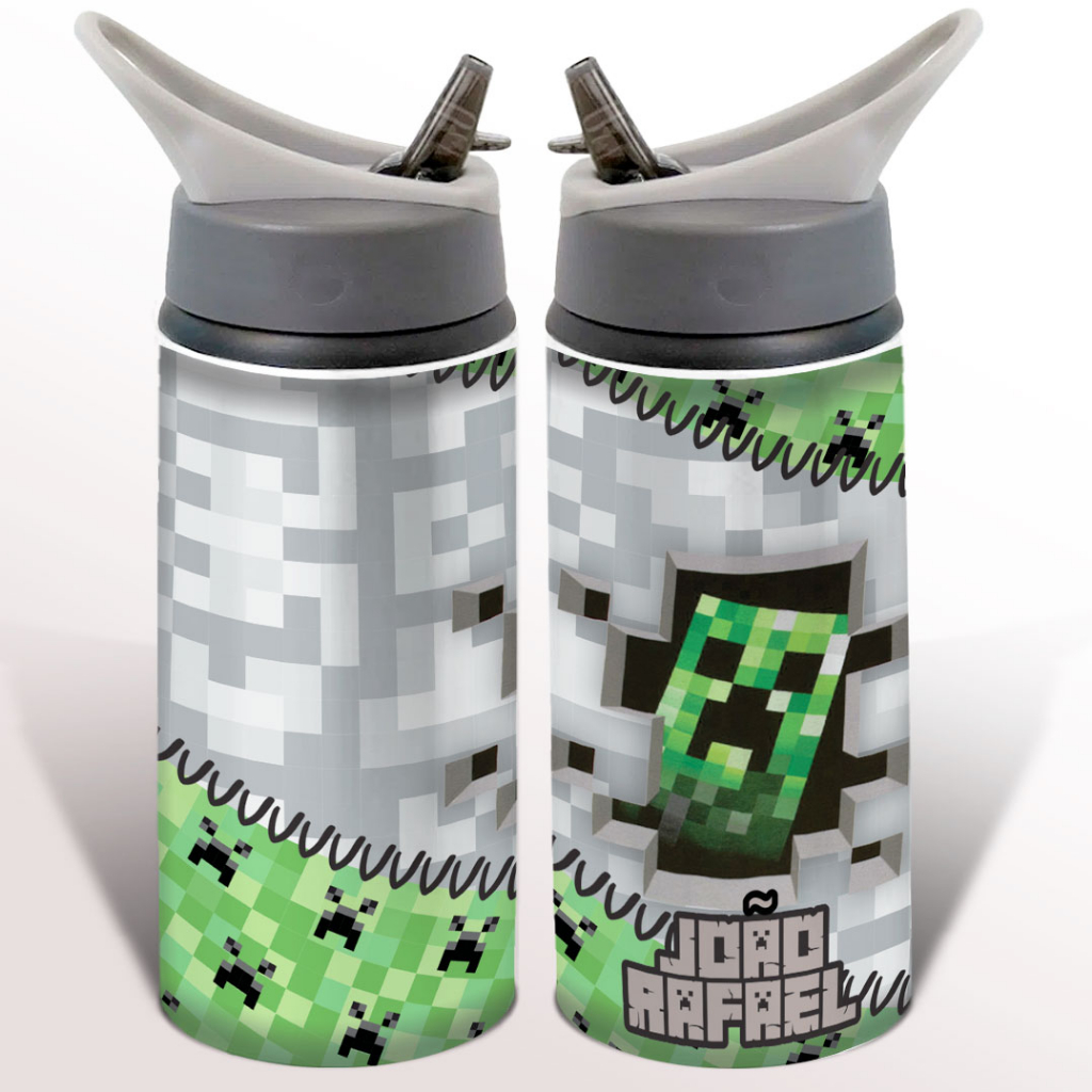 Garrafa Squeeze Minecraft Gamer Desenho Infantil Personalizada Escolar ...
