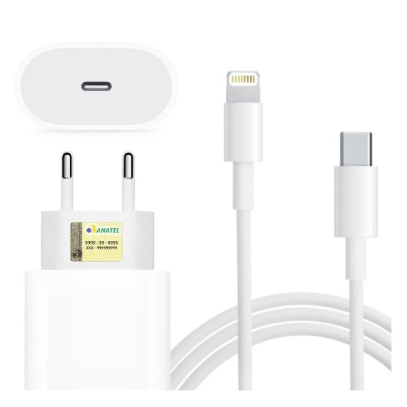 Kit Carregador De iPhone Fonte com Cabo Carregamento Rápido 1m PD 20w