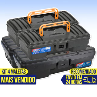 Kit 4 Maletas Caixa de Ferramentas Plástica Tática Completa Organizadora Grande Resistente