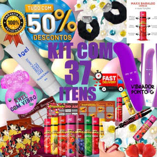 Kit sex shop com 37 itens kit erotico vibrador pont g algema anel com vibro lubrificante gel comestivel bolinha explosiva