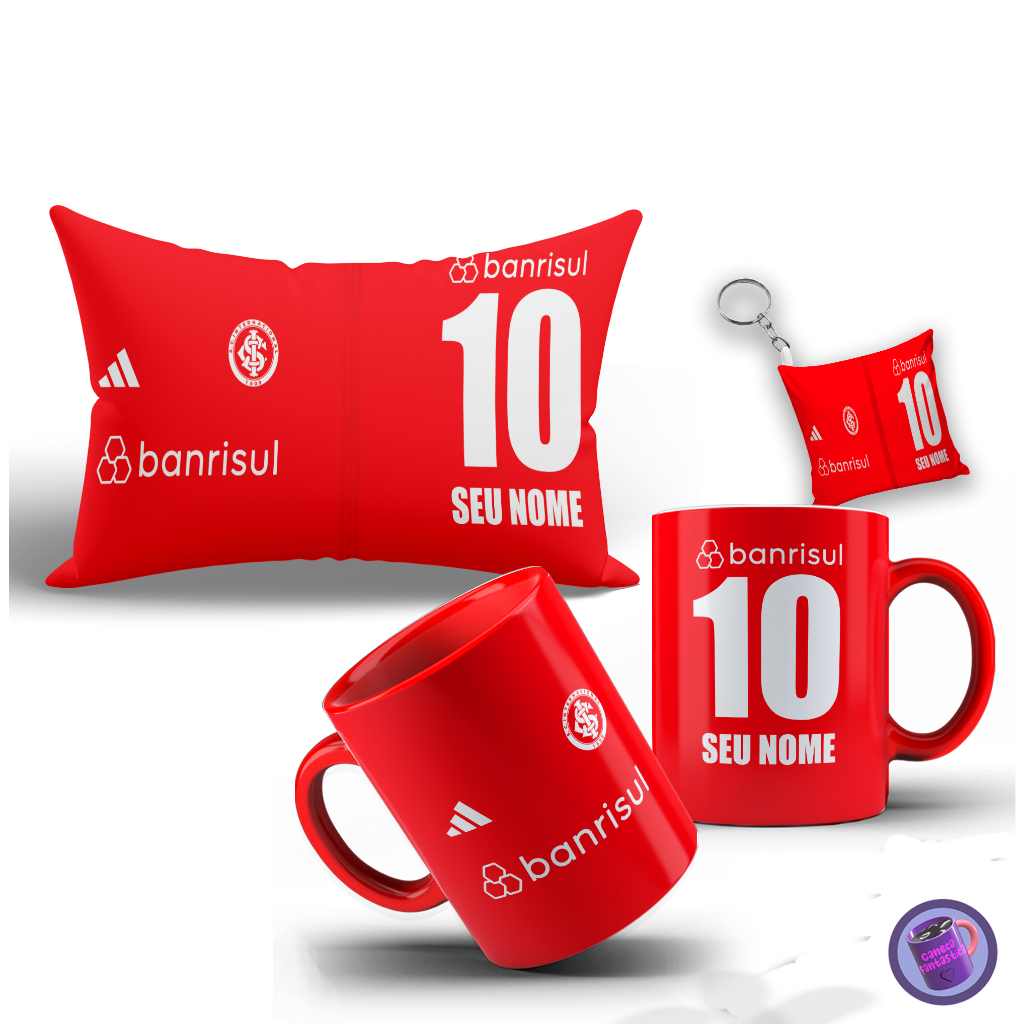 Kit Personalizado Internacional com Caneca, Almofada e Chaveiro