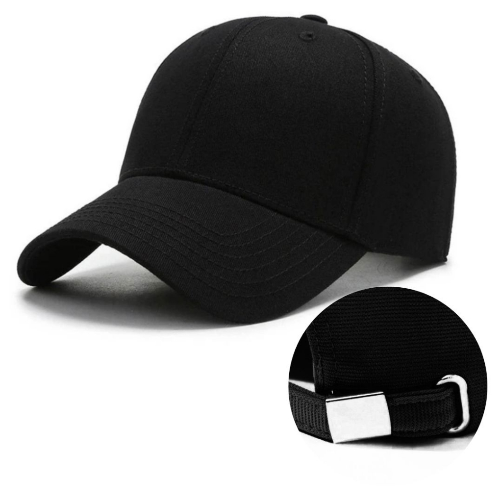 Boné Masculino Básico Preto Strapback Esportivo Corrida Caminhada Regulagem de Metal