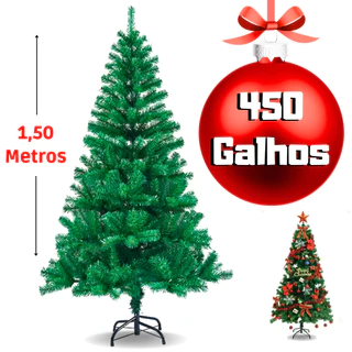Arvore Natal Pinheiro Verde 1,50 Metros 300 a 450 Galhos Decoração Natalina Cheia