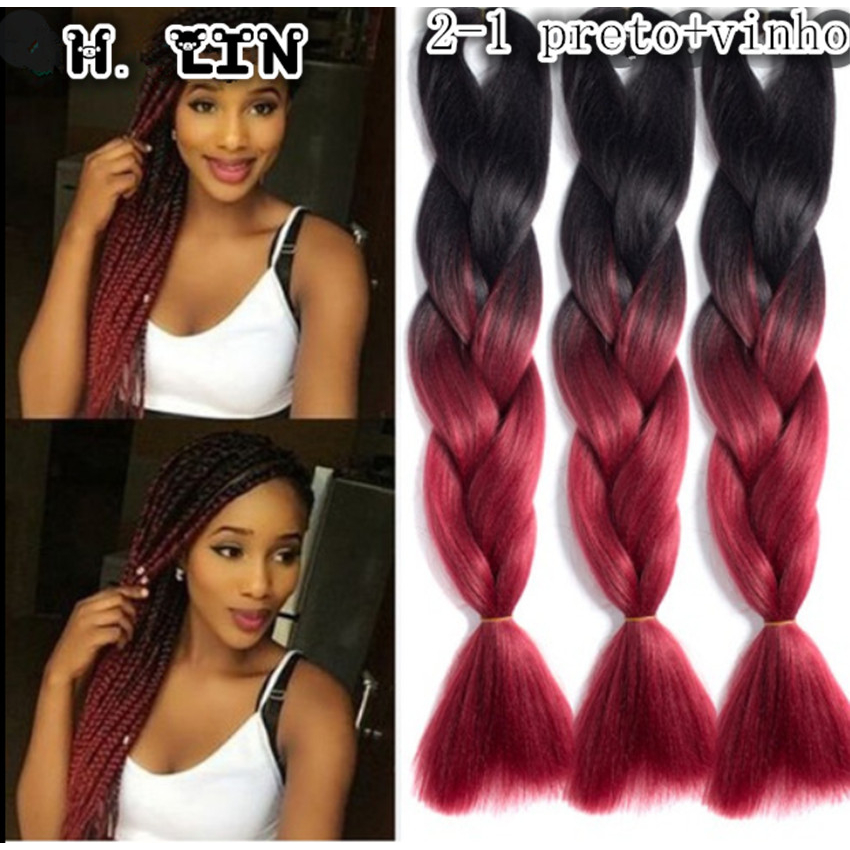 Jumbo 2-15 - Cabelo Kanekalon Tranças Box Braid Twist Cor preto com ...