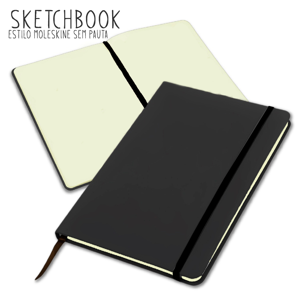 Caderno SKETCHBOOK estilo moleskine A5 21x14cm para desenho - PRETO SEM ...