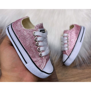 ALL STAR CHUCK TAYLOR ROSA CHICLETE GLITTER CANO LONGO INFANTIL