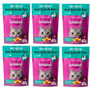 Kit 6un Petisco Whiskas Temptations Anti Bola De Pelo Gatos Adultos 40g