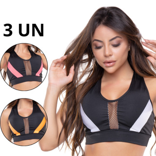 KIT 3 Top Academia Feminino Top com Bojo Removível Top Esportivo Nadador Reforçado