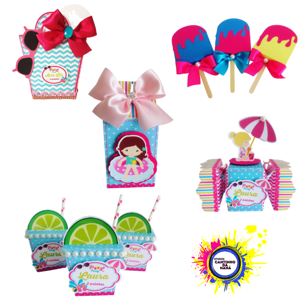 personalizados pool party menina - festa infantil - lembrancinha de  aniversário - kit festa - festa em casa - personalizados infantil