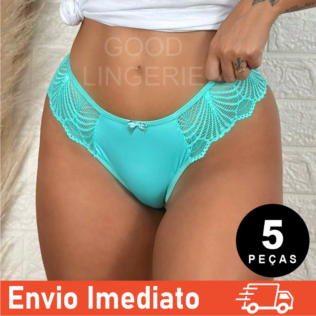 Calcinha algodão adulto kit com 5 calcinhas de algodão com renda lingerie  atacado (TG Brenda)