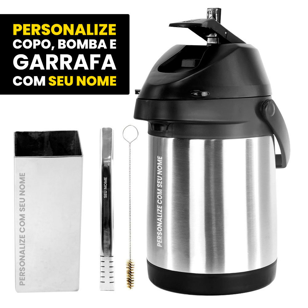 Kit Tereré Inox Garrafa Copo Bomba - Personalize Seu Nome