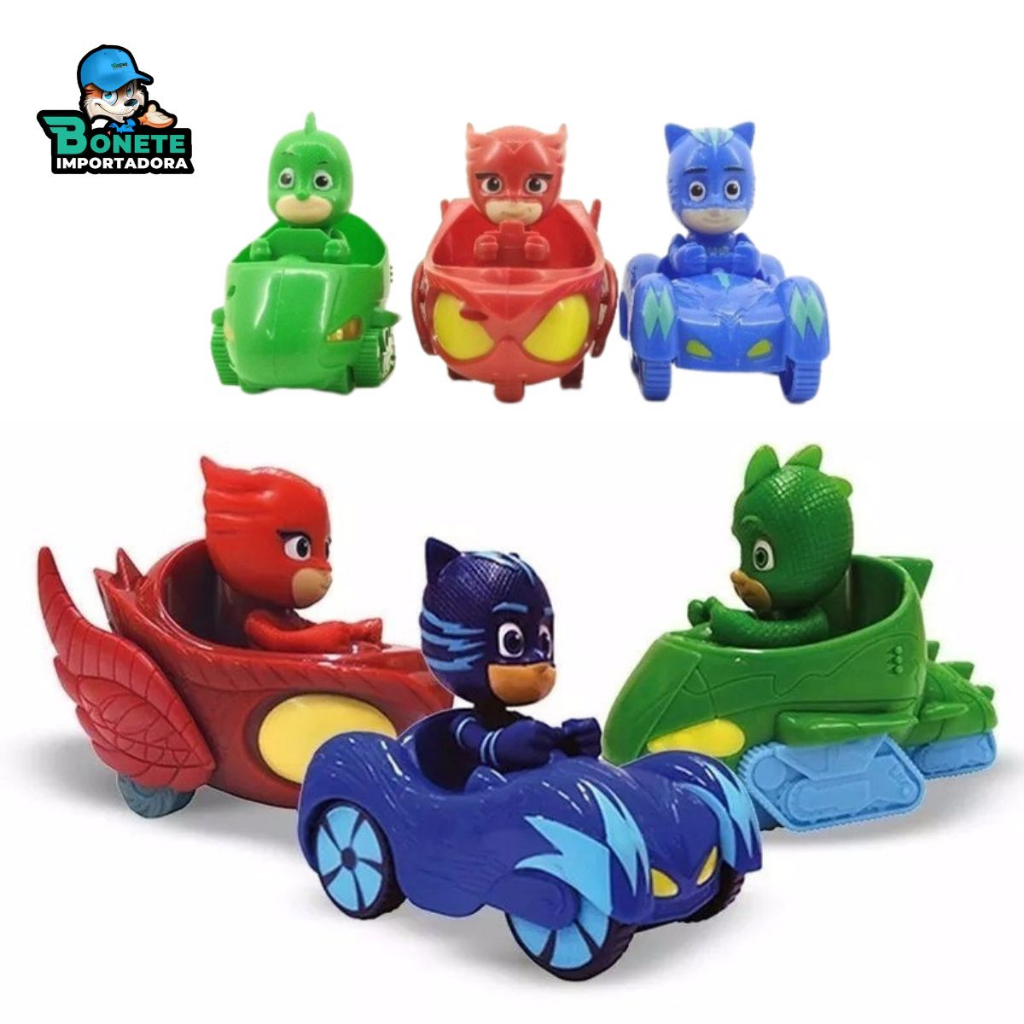 Kit 6 Carrinho Pjmasks Menino Gato Corujita Lagartixo