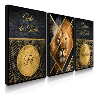 Quadros Leão Luxo Sala Judá Folhas Dourado Fé Moldura Sofá Com Moldura